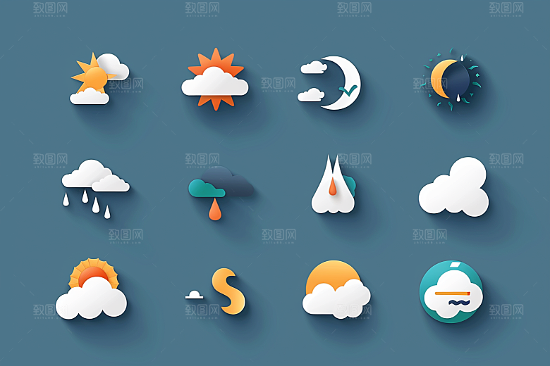 天气图标彩色UI素材