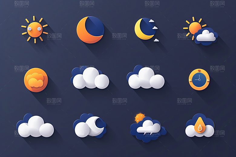 天气图标简约UI素材