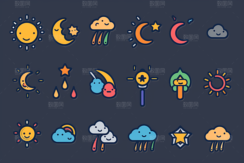 天气图标彩色简约素材