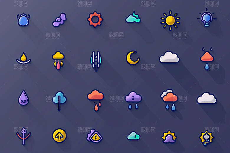 天气图标质感彩色素材