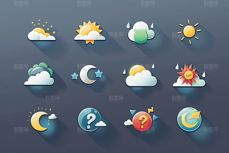 天气图标彩色简约素材