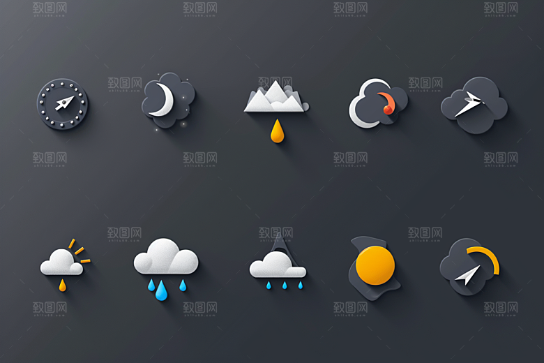 天气图标天气预报质感素材
