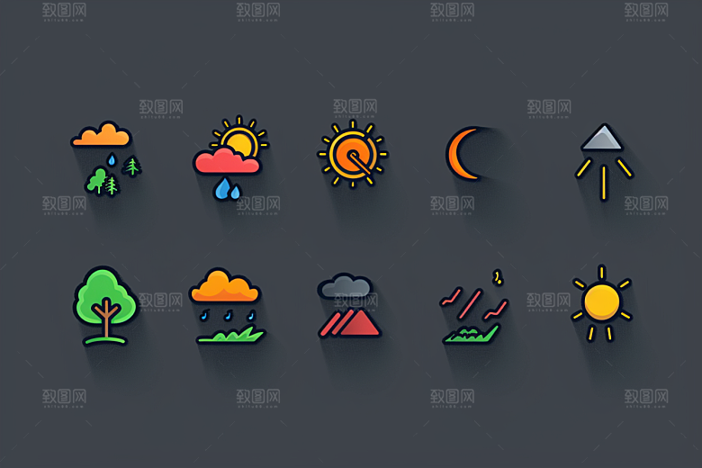 天气图标彩色简约素材