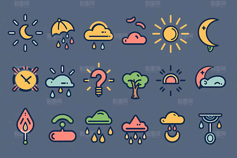 天气图标天气预报简约素材
