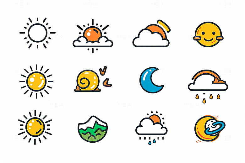 天气图标天气预报简约素材