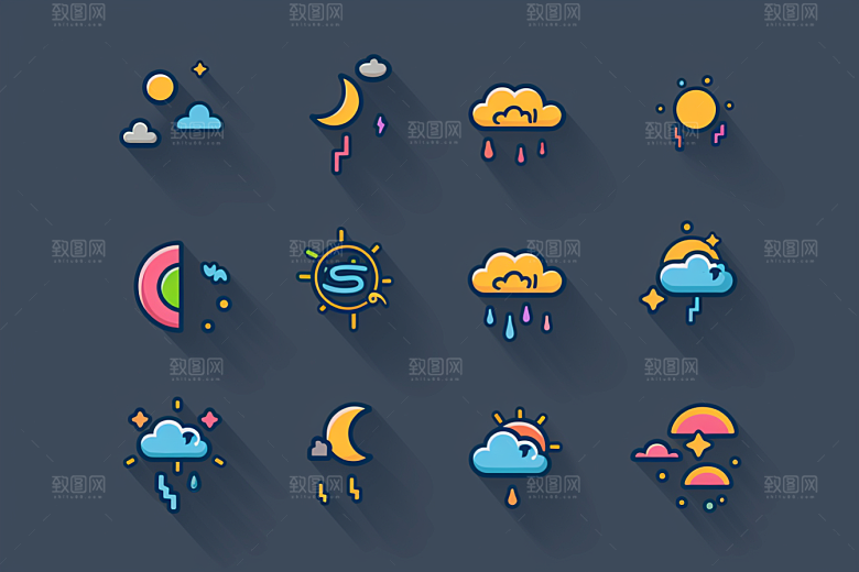 天气图标图形彩色素材