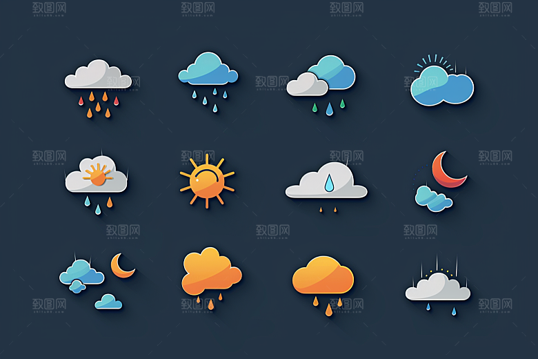 天气图标质感天气预报素材