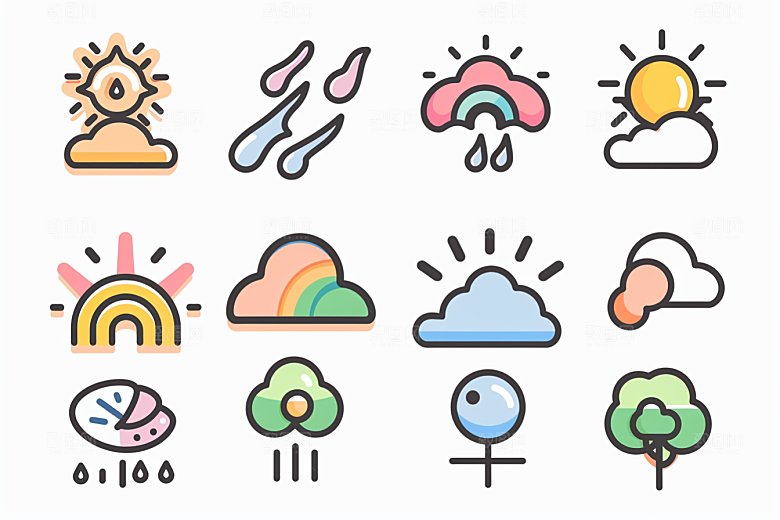 天气图标晴雨表彩色素材