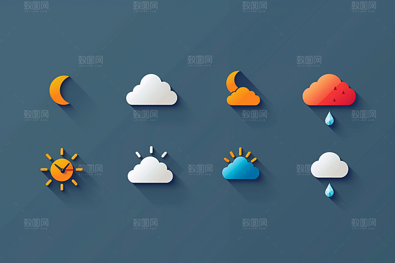 天气图标彩色质感素材