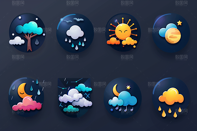 天气图标天气预报设计感素材