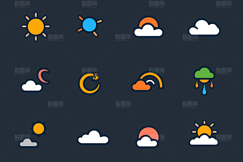 天气图标彩色质感素材