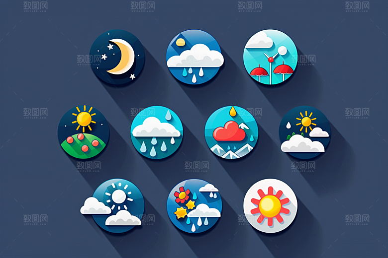 天气图标天气预报简约素材