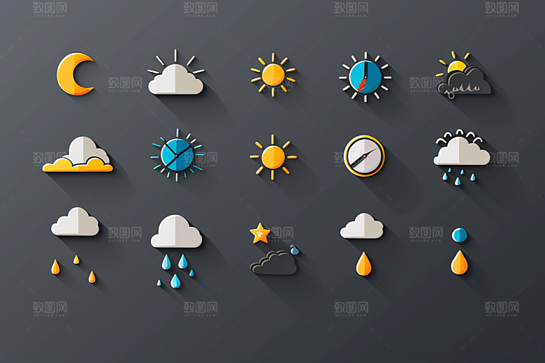 天气图标天气预报简约素材