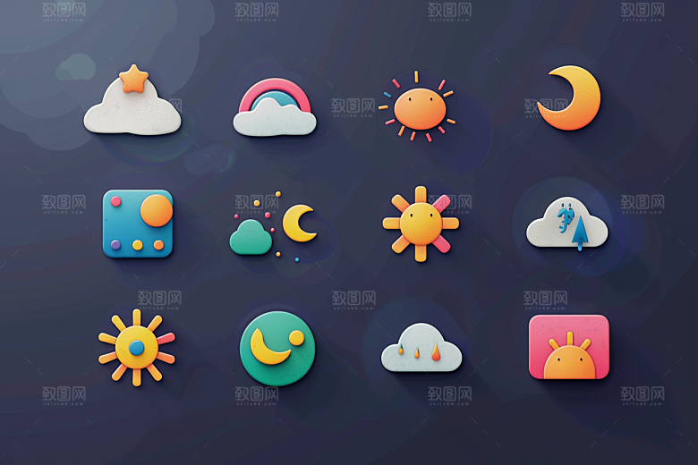 天气图标天气预报简约素材