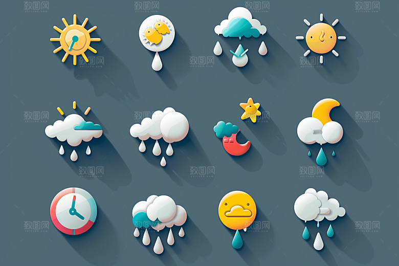 天气图标简约UI素材