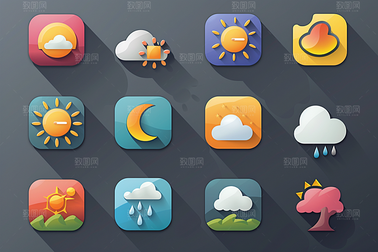 天气图标天气预报简约素材