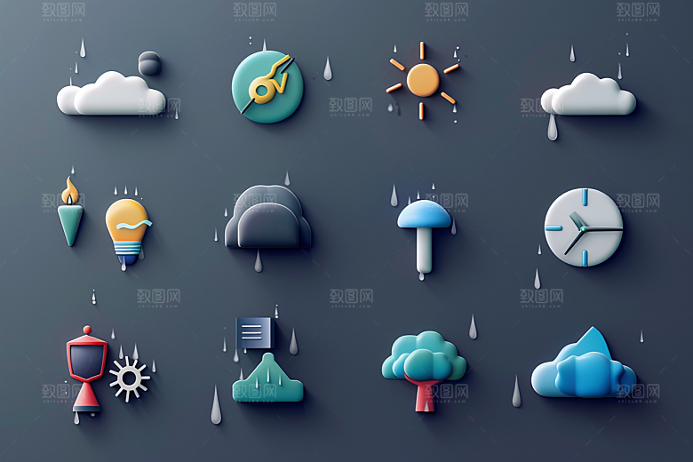 天气图标简约UI素材