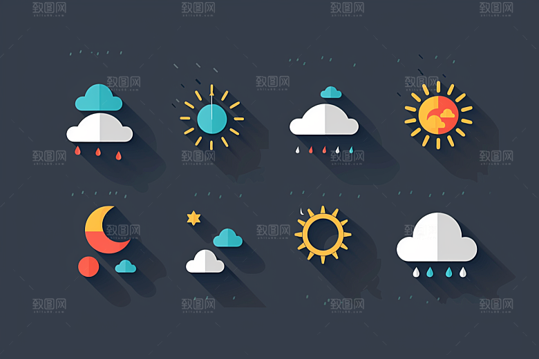 天气图标彩色天气预报素材