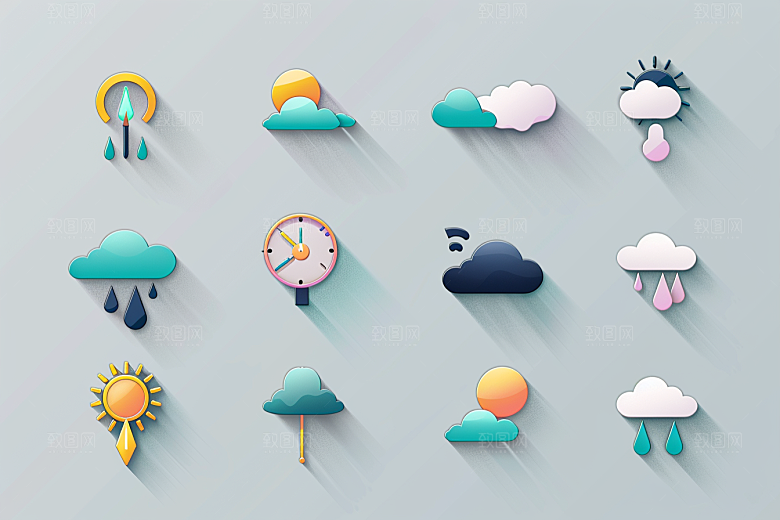 天气图标晴雨表彩色素材