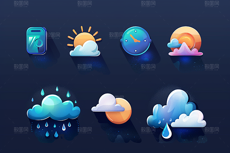 天气图标晴雨表彩色素材