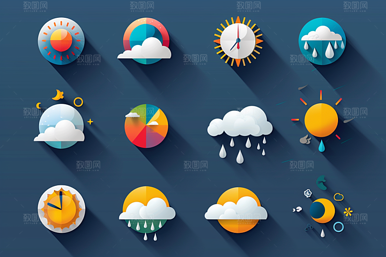 天气图标彩色天气预报素材