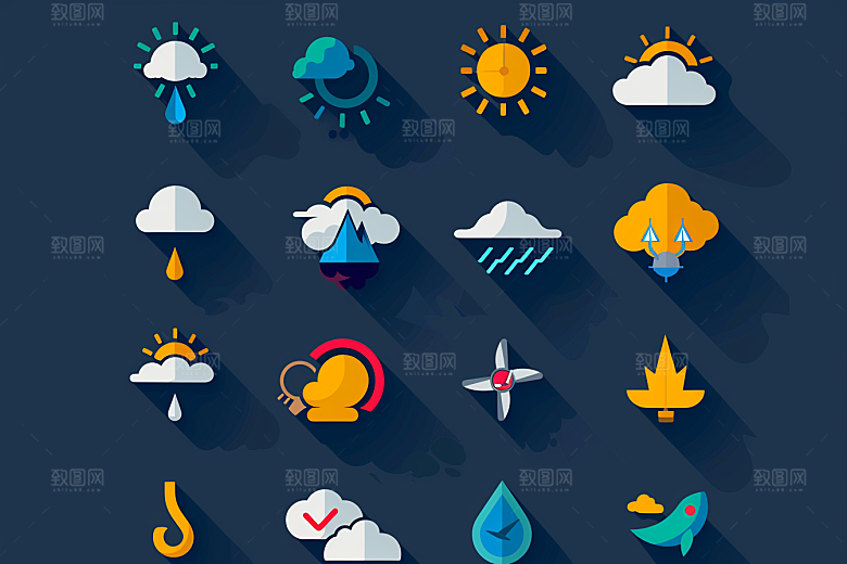 天气图标天气预报彩色素材