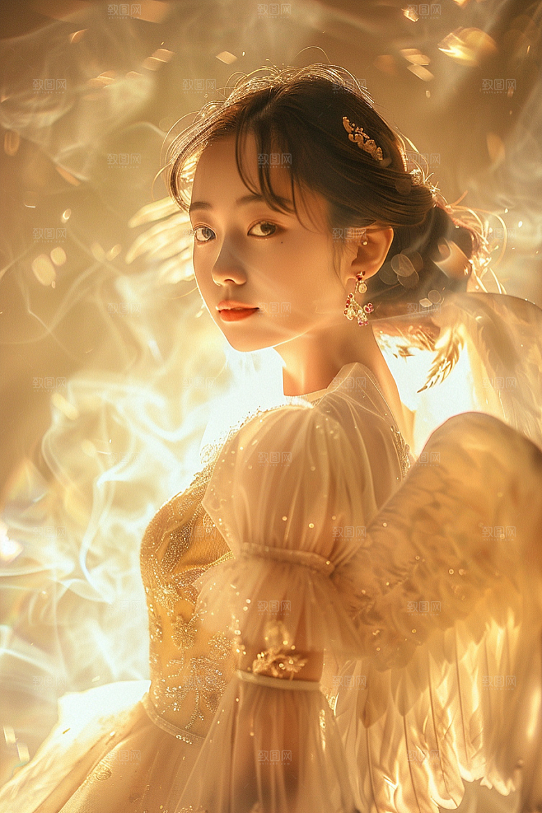 天使女神写真羽毛翅膀摄影图