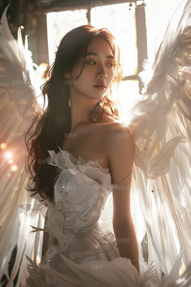 天使女神美女白色摄影图