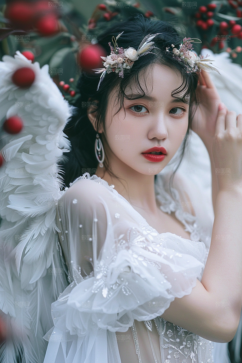 天使女神白色肖像摄影图