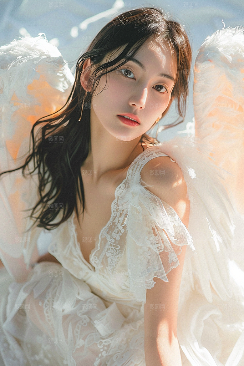 天使女神仙女羽毛翅膀摄影图