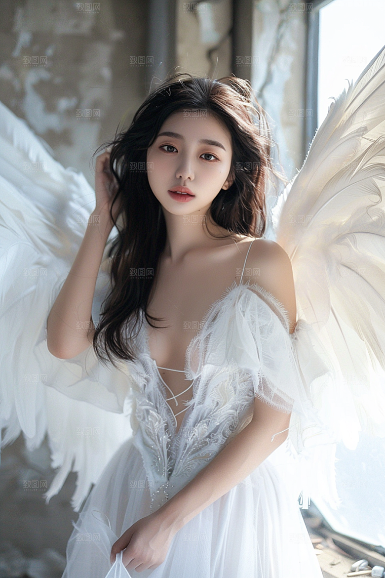 天使女神羽毛翅膀人物摄影图