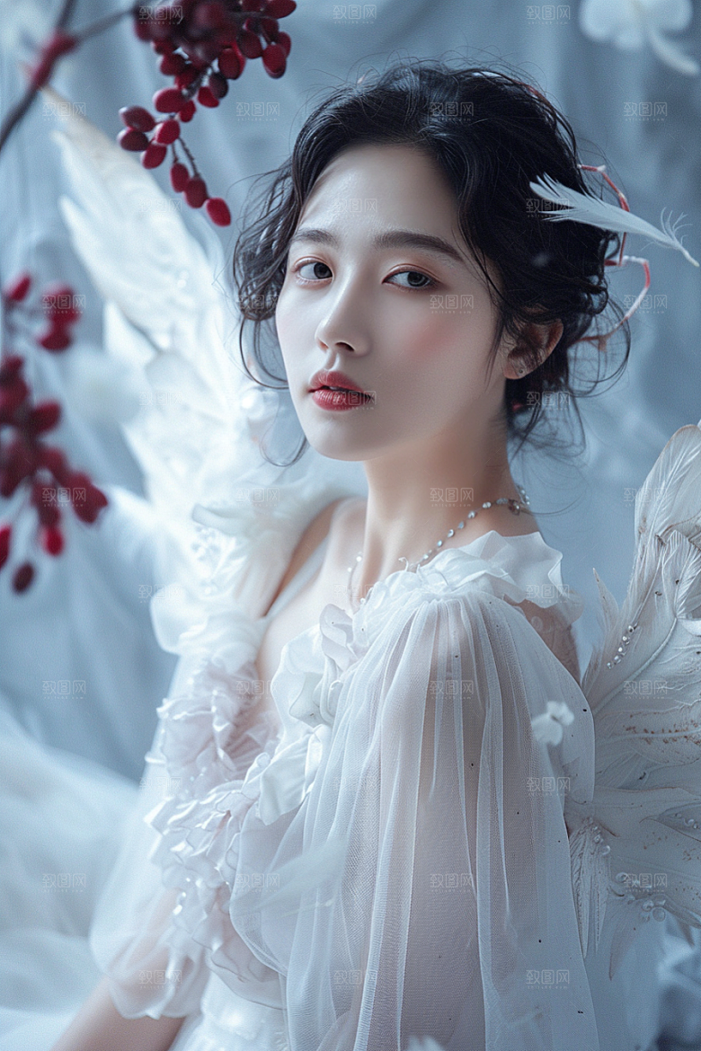 天使女神写真白色摄影图