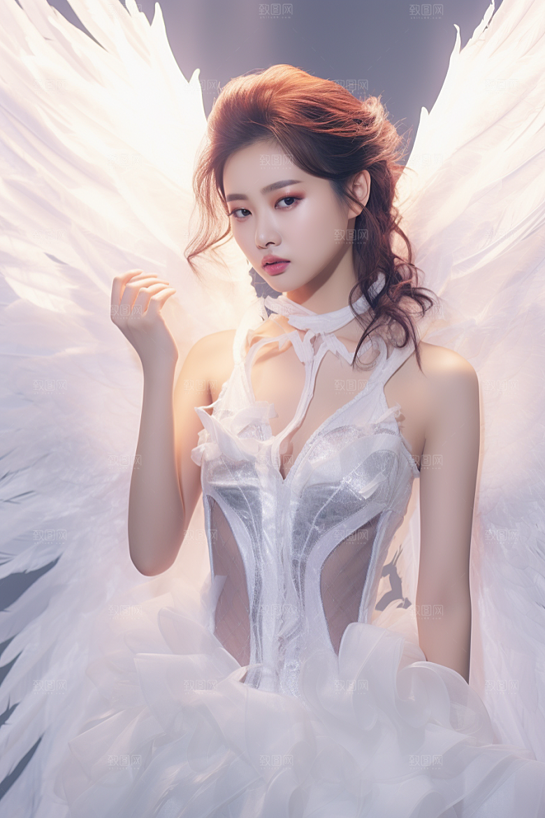 天使女神羽毛翅膀高清摄影图