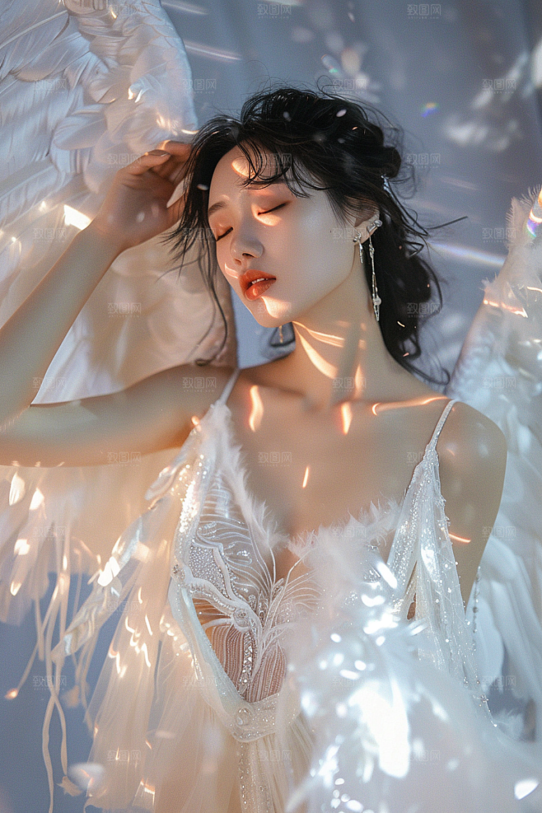 天使女神白色美女摄影图