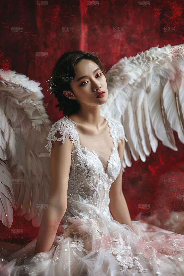 天使女神仙女羽毛翅膀摄影图