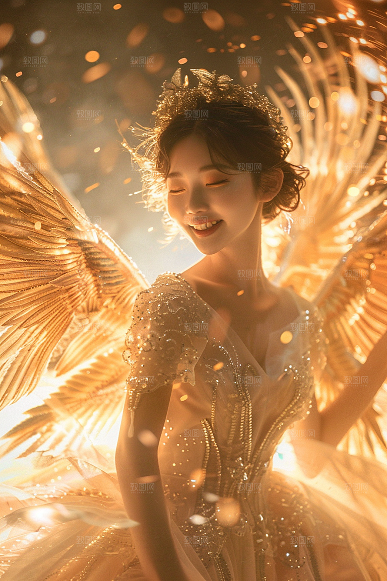 天使女神羽毛翅膀写真摄影图