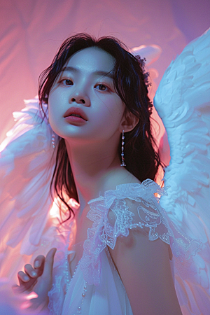 天使女神美女羽毛翅膀摄影图