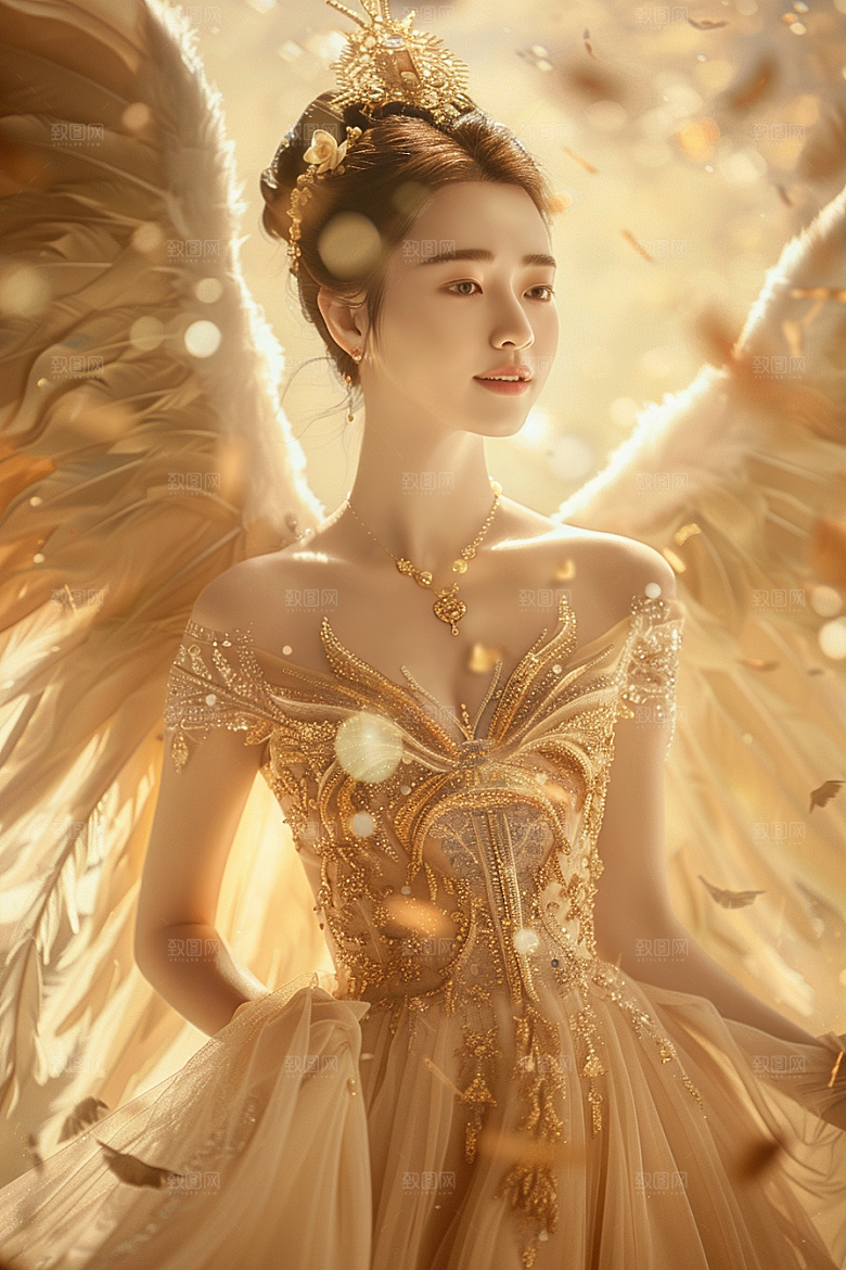 天使女神羽毛翅膀清新摄影图