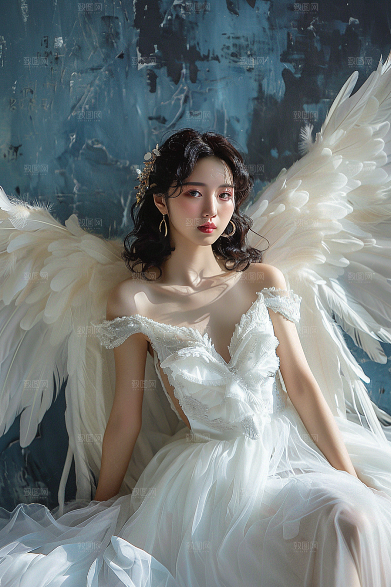 天使女神羽毛翅膀美女摄影图