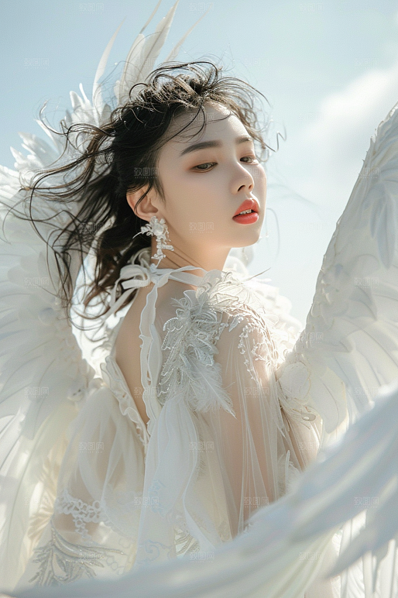天使女神羽毛翅膀白色摄影图