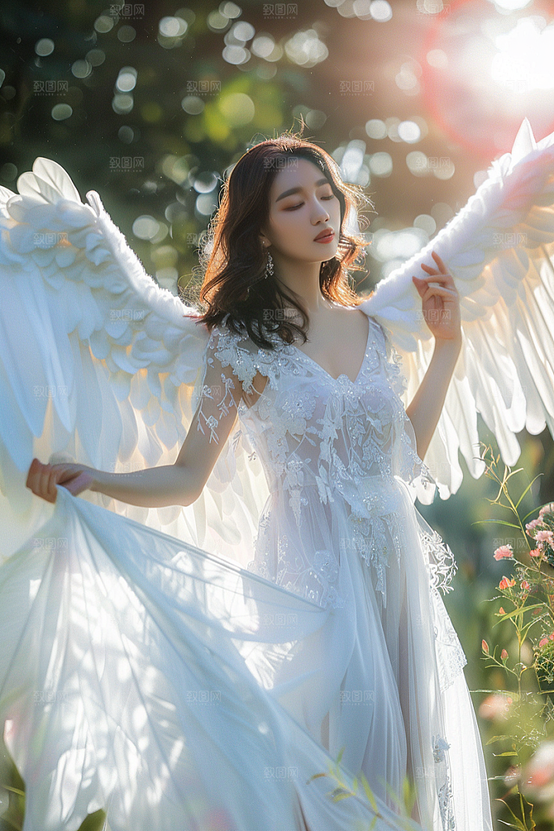 天使女神羽毛翅膀纯洁摄影图