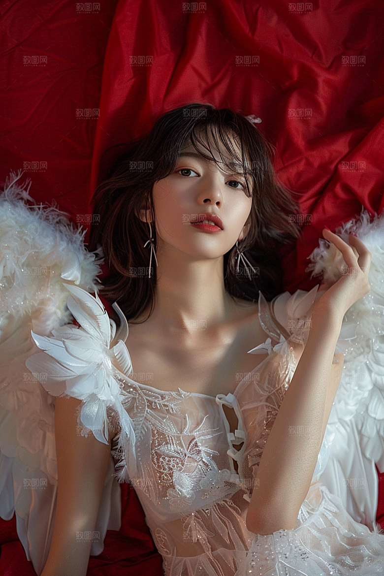 天使女神白色肖像摄影图