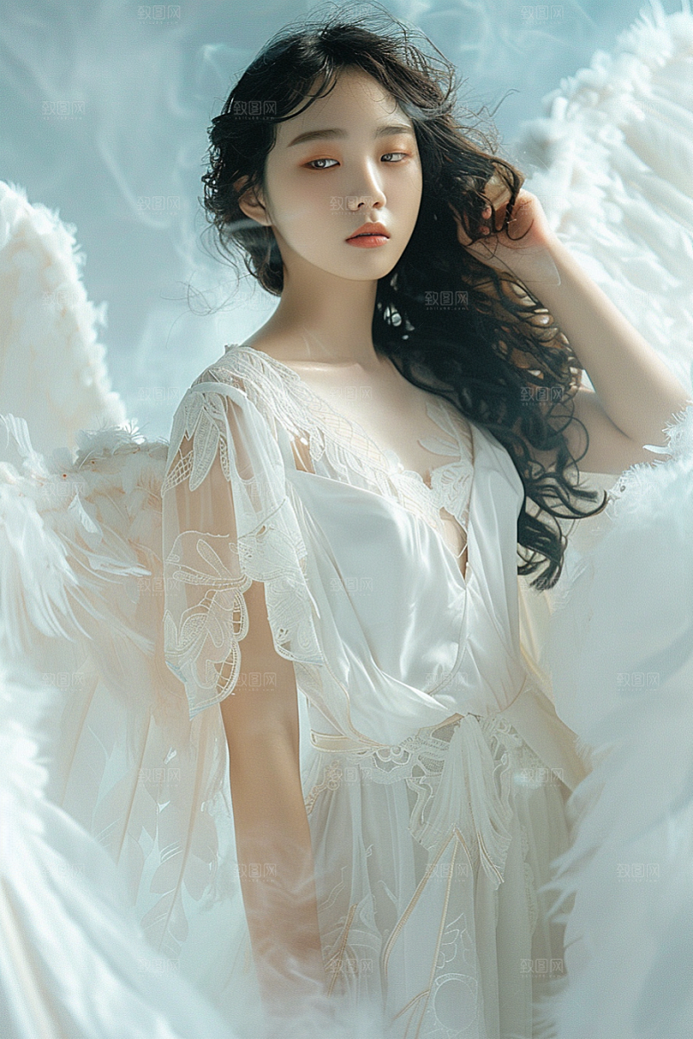 天使女神白色美女摄影图