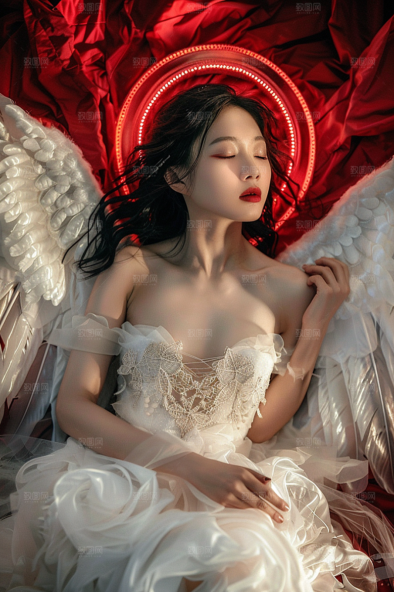 天使女神梦幻羽毛翅膀摄影图