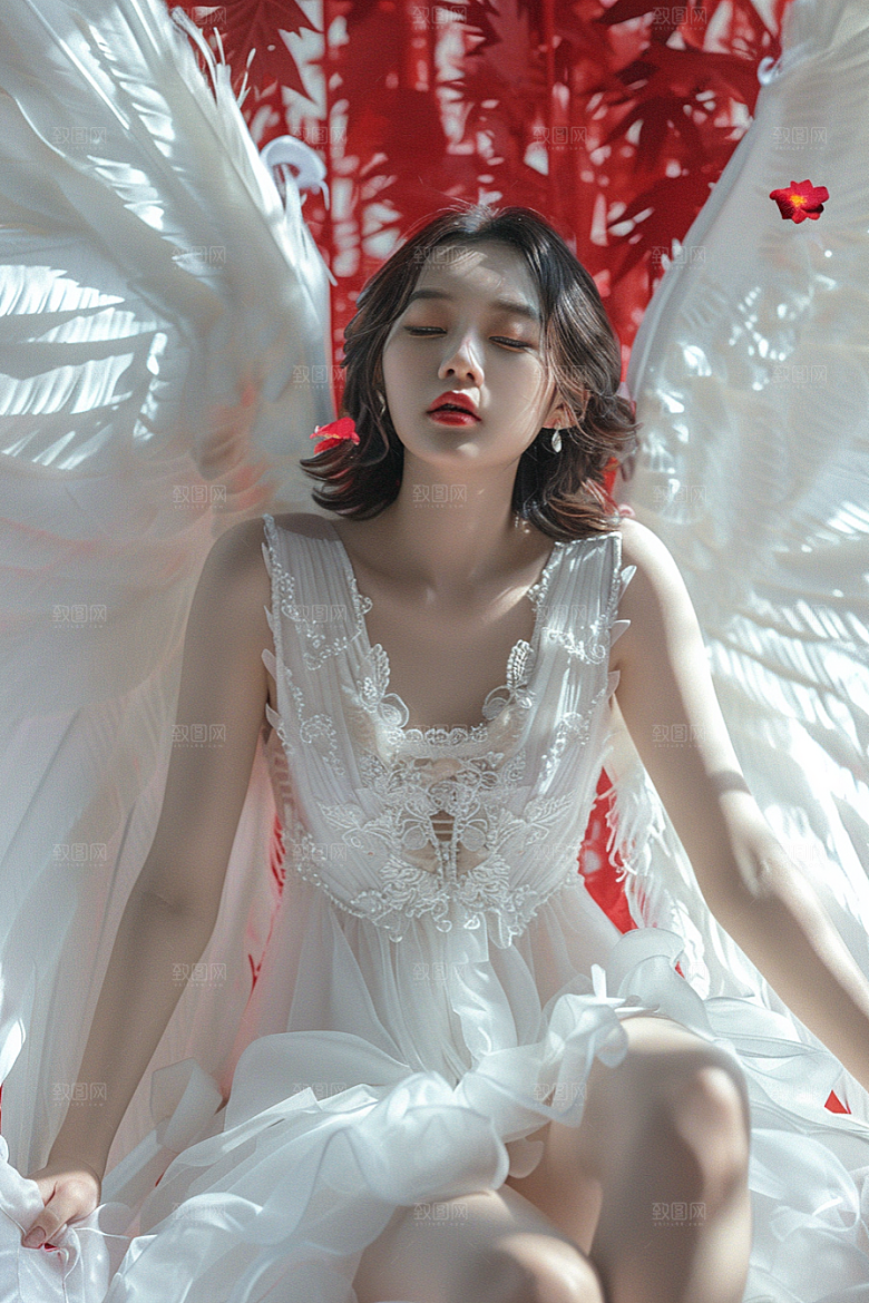天使女神美女白色摄影图