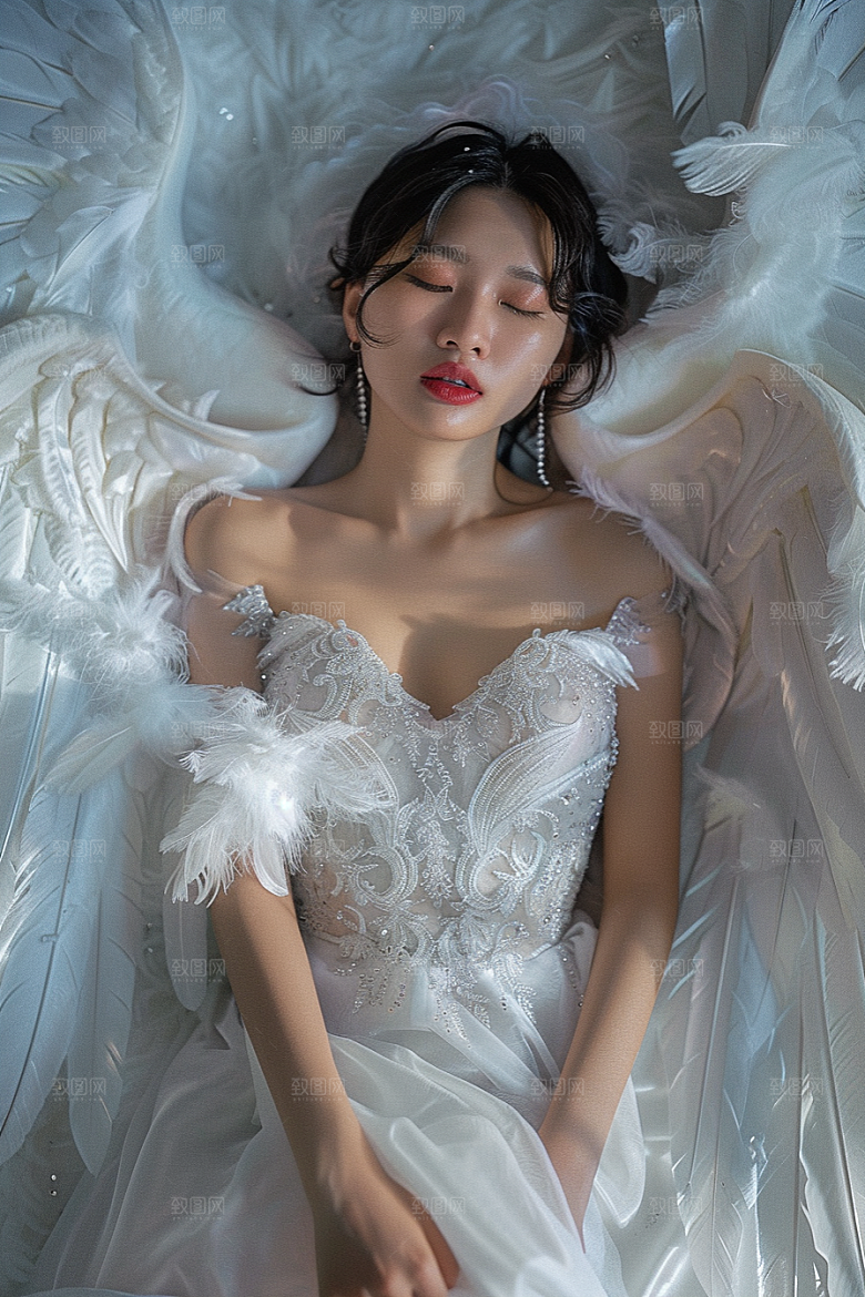 天使女神羽毛翅膀写真摄影图