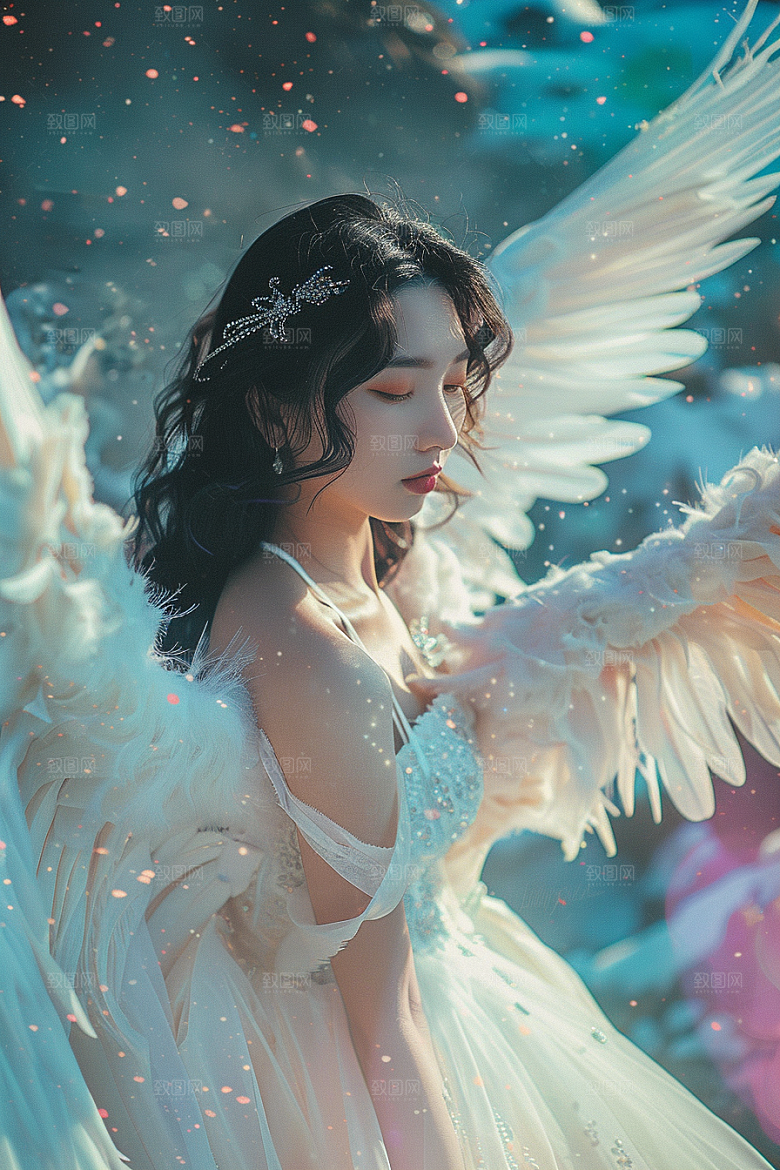 天使女神羽毛翅膀仙女摄影图