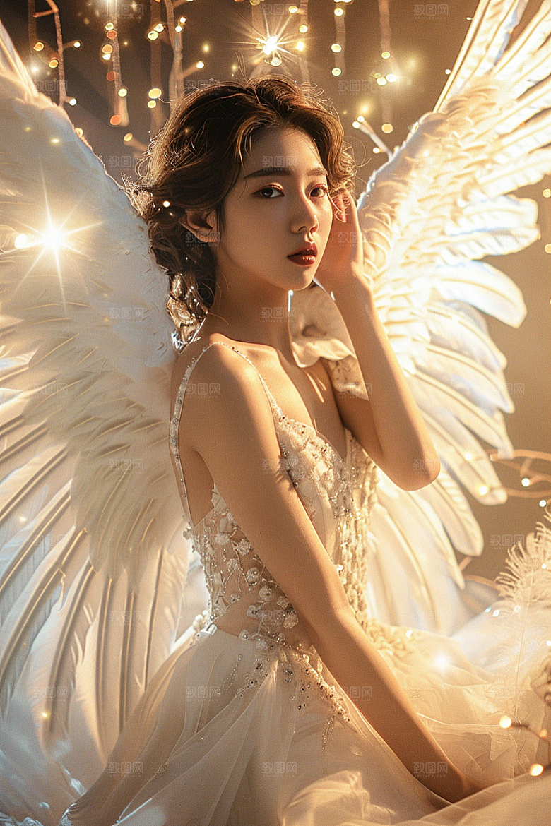 天使女神美女白色摄影图