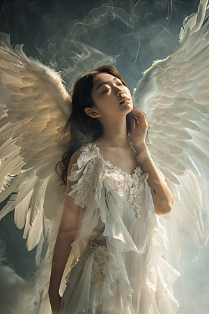 天使女神羽毛翅膀高清摄影图