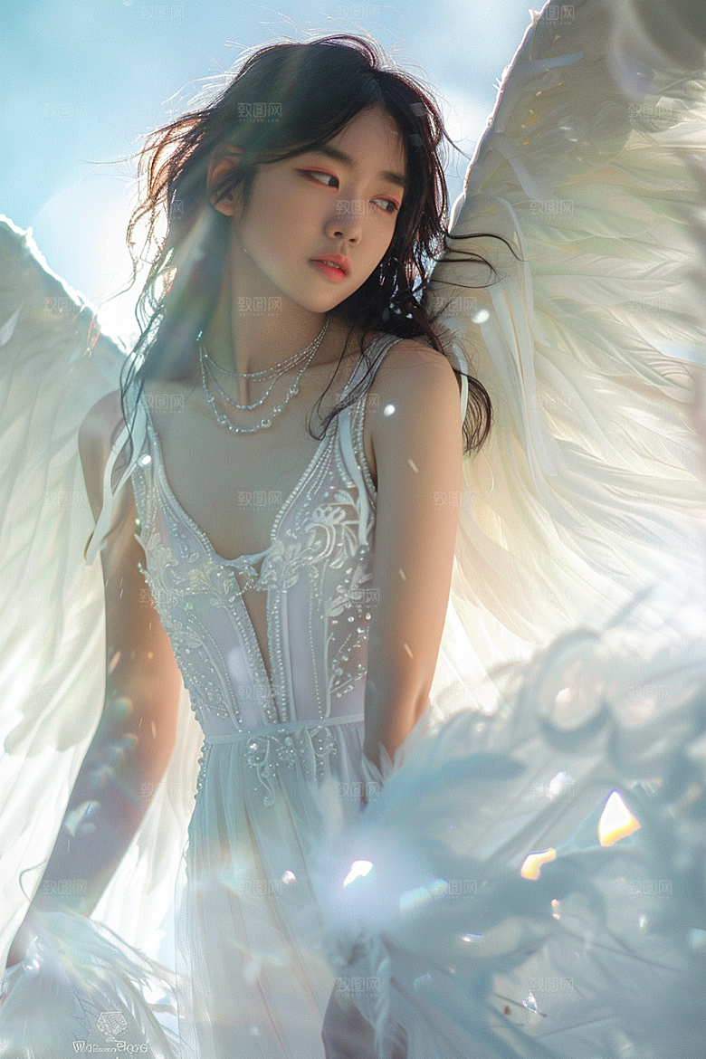 天使女神羽毛翅膀梦幻摄影图